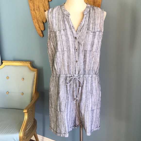 Black & white striped sleeveless pull on button up shorts romper size L (12-14) - Picture 1 of 15